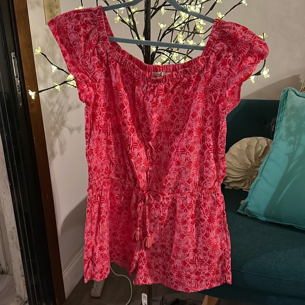 Vineyard Vines Red Flutter Sleeve Blouse with Tie Front